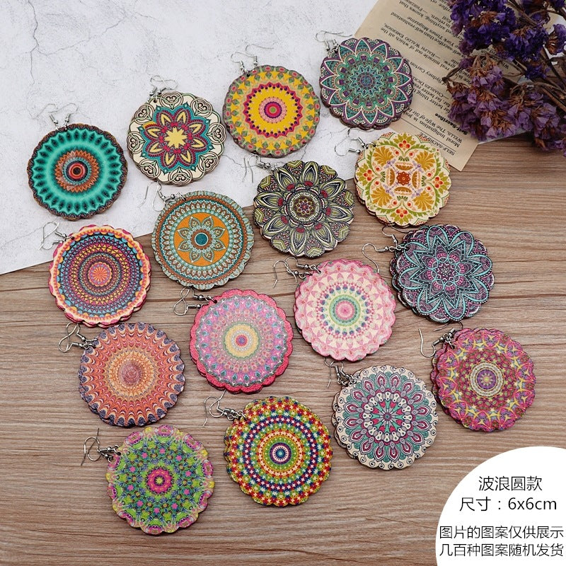 Wholesale Vintage Printed Wooden Earrings